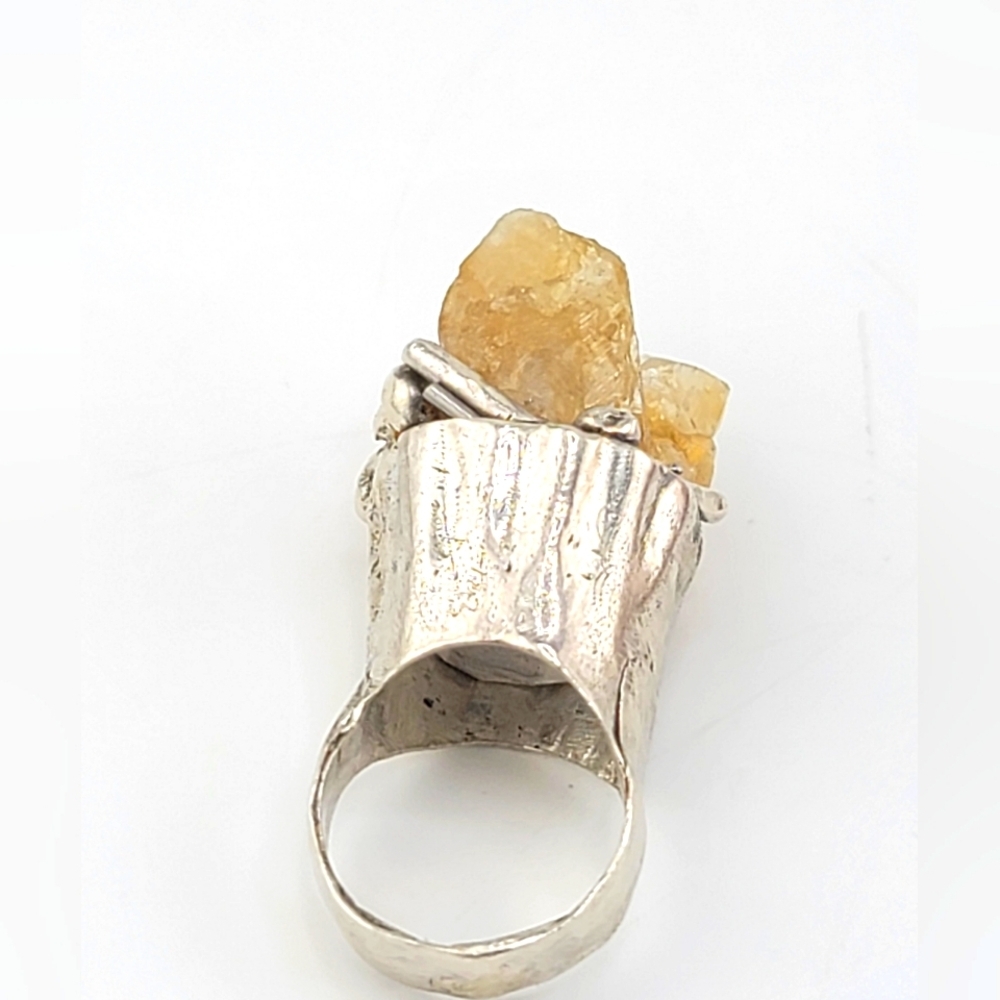 RAW CITRINE BRUTALIST STYLE RING HANDMADE IN STERLING SILVER METAL SIZE 7.5